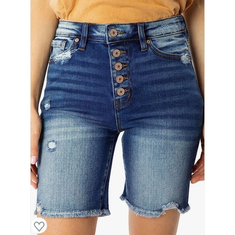 Kancan Estilo Distressed Button Fly Bermuda Denim… - image 1